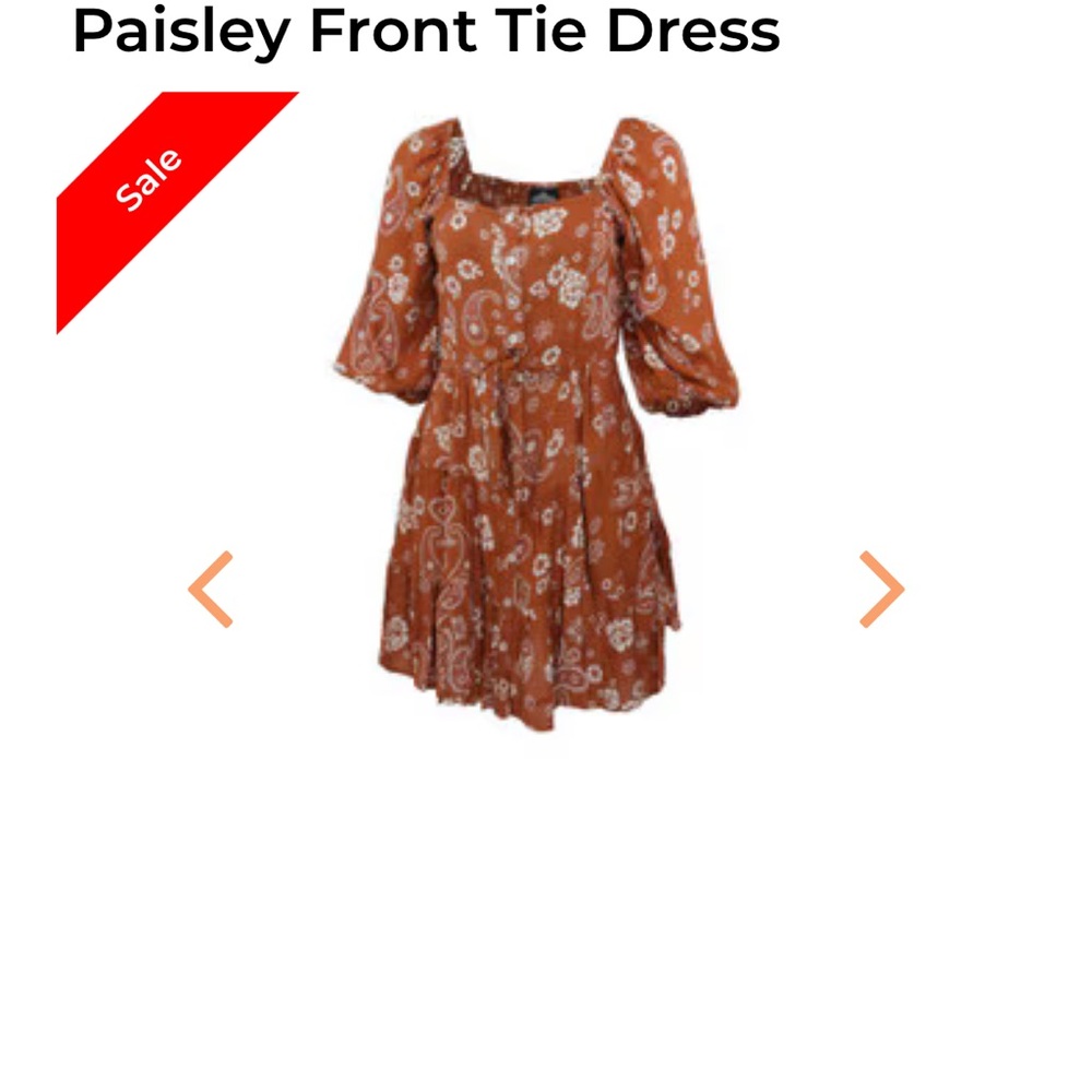 NWT Paisley Front Tie Dress. Perfect for fall or for game day!